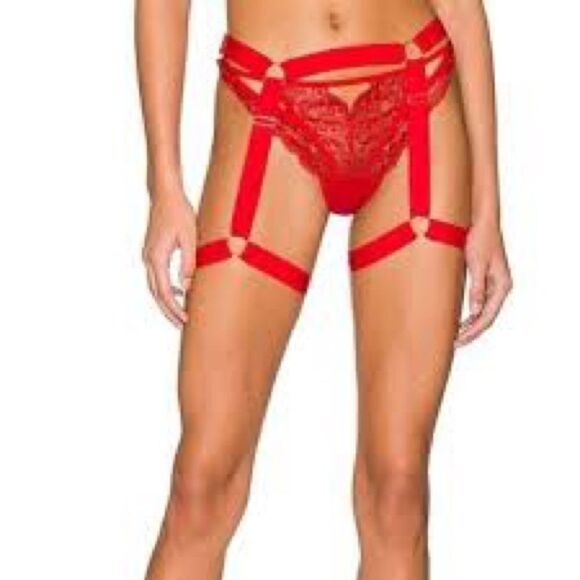 We are HAH Strung Out Strappy Garter Belt in siren Red - Picture 3 of 5